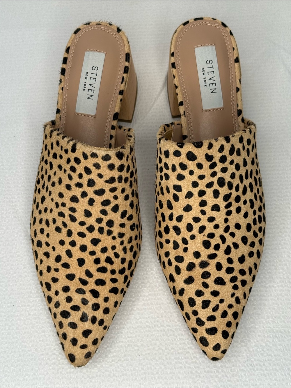 Steven Cheetah Print Tan and Black Pointed Slip-On Mules - Picture 2 of 8